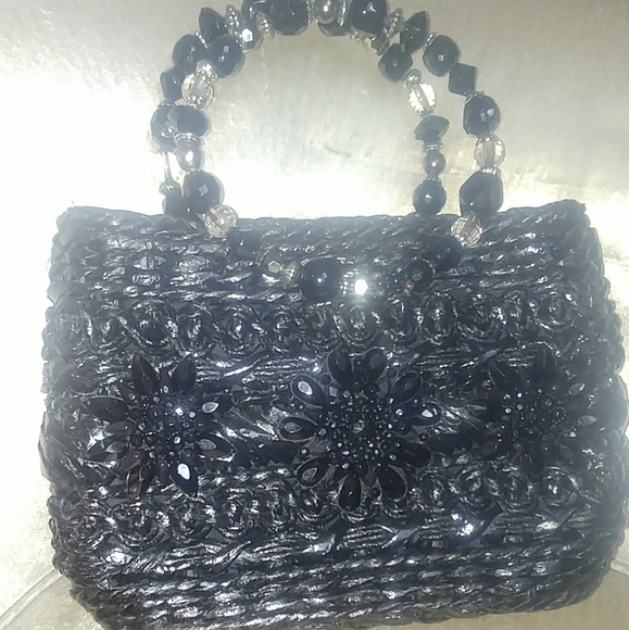 VINTAGE Black RARE Cappelli Strawworld Beaded Handle Purse - Picture 10 of 10